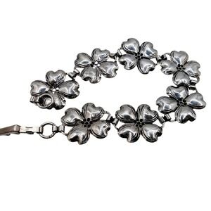 Vintage Sterling Silver Dogwood Flower Bracelet and Ring Set Floral Jewelry